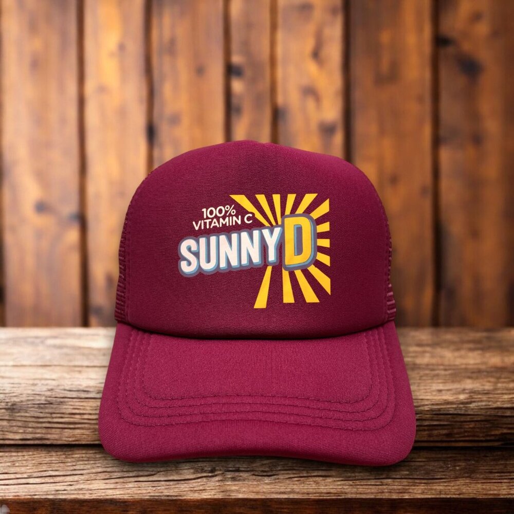 Sunny D Delight Mens Trucker Hat Maroon Vintage Logo Food And Drink Baseball Cap
